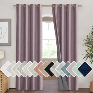 NICETOWN Chaise Mauve Vintage Linen 100% Blackout Curtains for Living Room, Thermal Insulated Curtains 84“ Long, Noise Reducing Window Treatment Drapes for Hall Room, 52" Wide Per Panel, Set of 2