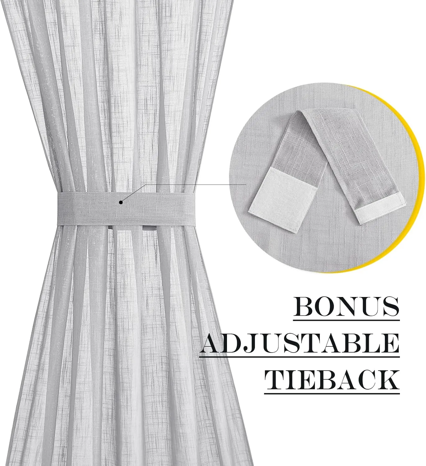 NICETOWN French Door Panel with Tieback - Linen Look Sheer Curtain Linen Textured Sheer French Door Panel with a Tieback (52 Width x 72 Length, Light Grey, 1 PC)