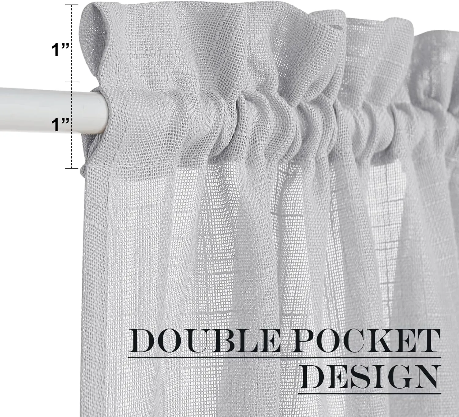 NICETOWN French Door Panel with Tieback - Linen Look Sheer Curtain Linen Textured Sheer French Door Panel with a Tieback (52 Width x 72 Length, Light Grey, 1 PC)