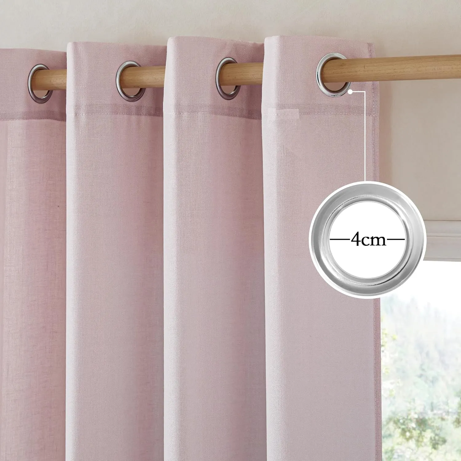 NICETOWN Linen Blush Pink Curtains for Girls Room, Grommet Thick Flax Linen Window Treatments Privacy Assured with Light Filtering for Bedroom/Kids Room, 2 Panels, W55 x L84