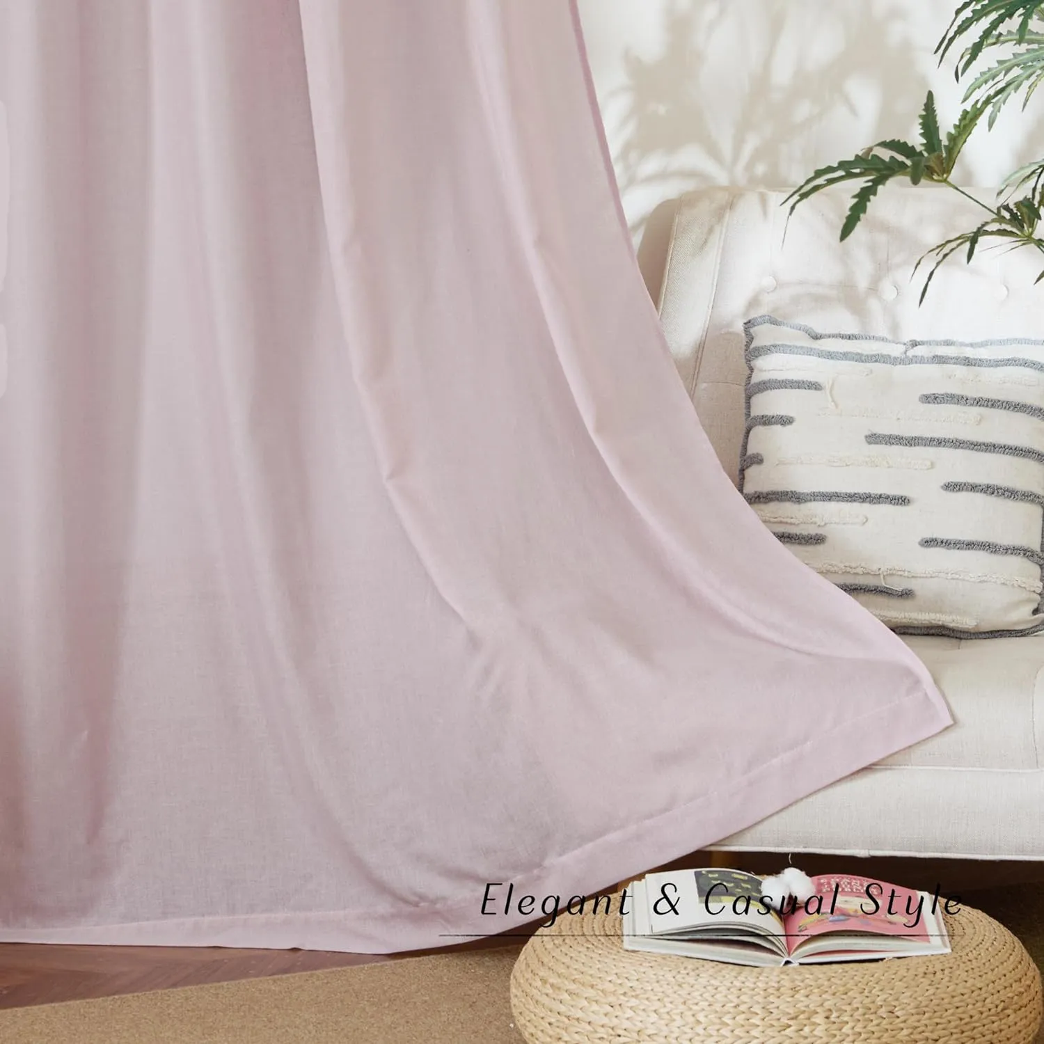 NICETOWN Linen Blush Pink Curtains for Girls Room, Grommet Thick Flax Linen Window Treatments Privacy Assured with Light Filtering for Bedroom/Kids Room, 2 Panels, W55 x L84