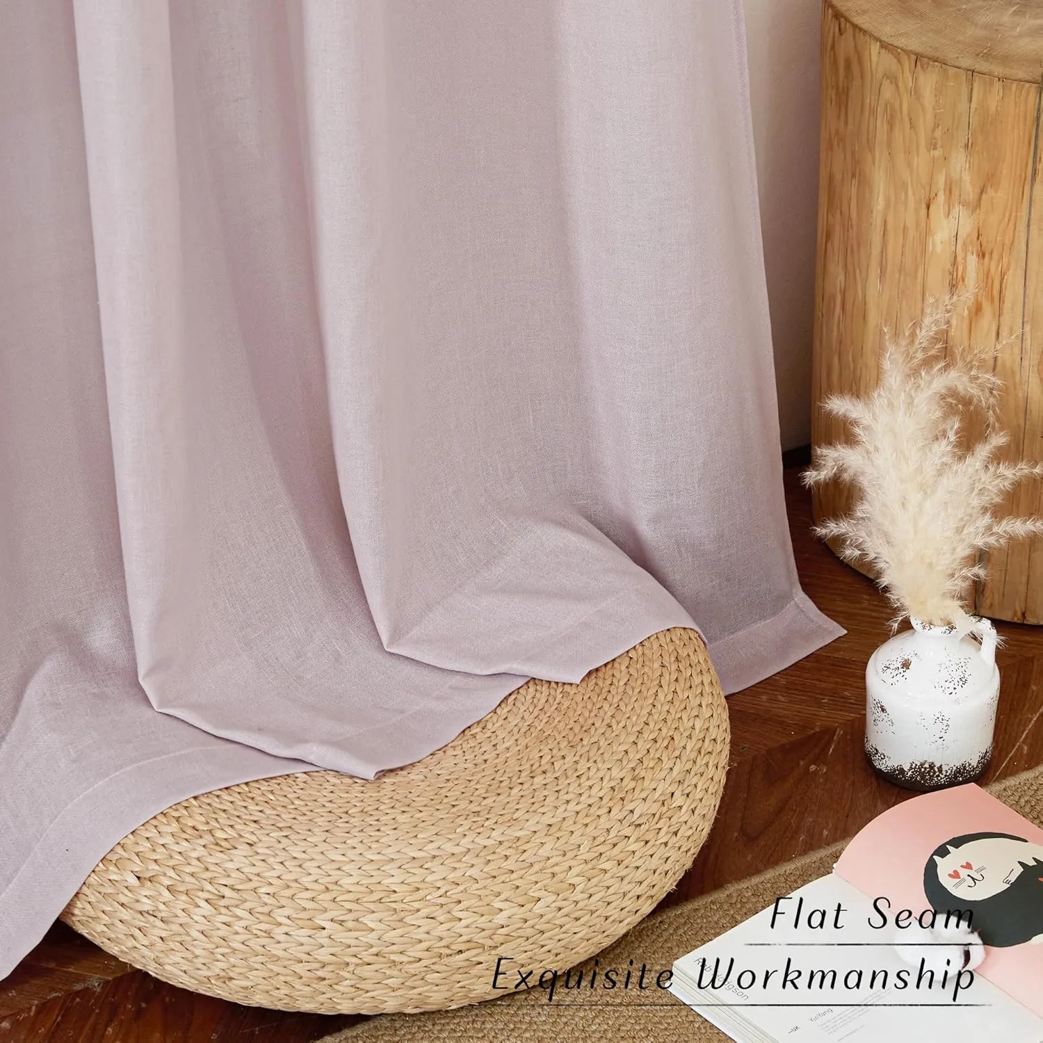 NICETOWN Linen Blush Pink Curtains for Girls Room, Grommet Thick Flax Linen Window Treatments Privacy Assured with Light Filtering for Bedroom/Kids Room, 2 Panels, W55 x L84
