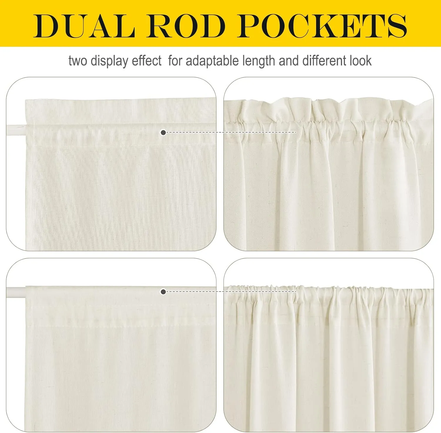 NICETOWN Natural Linen Blended Door Curtain - Farmhouse French Curtain Light Filgtering Tricia Short Window Covering for Patio Sidelight Door Blind Tie Up Shade, W26 x L50 in, 1 Pc, Off White