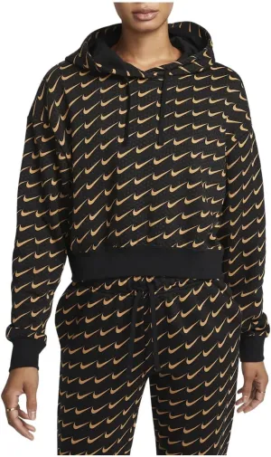 Nike Sportswear Club Fleece Oversized Cropped Monogram Men's Hoodie Size- Large Black/Elemental Gold