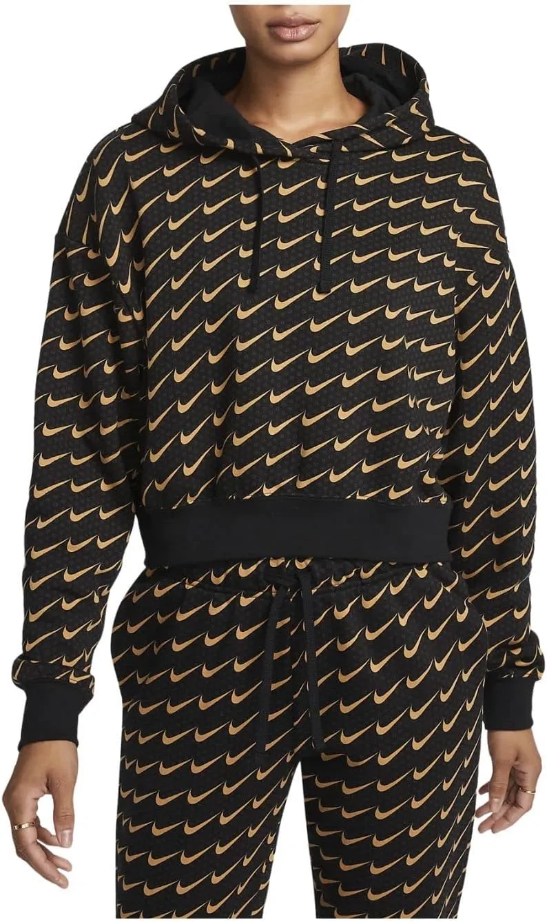 Nike Sportswear Club Fleece Oversized Cropped Monogram Men's Hoodie Size- Large Black/Elemental Gold