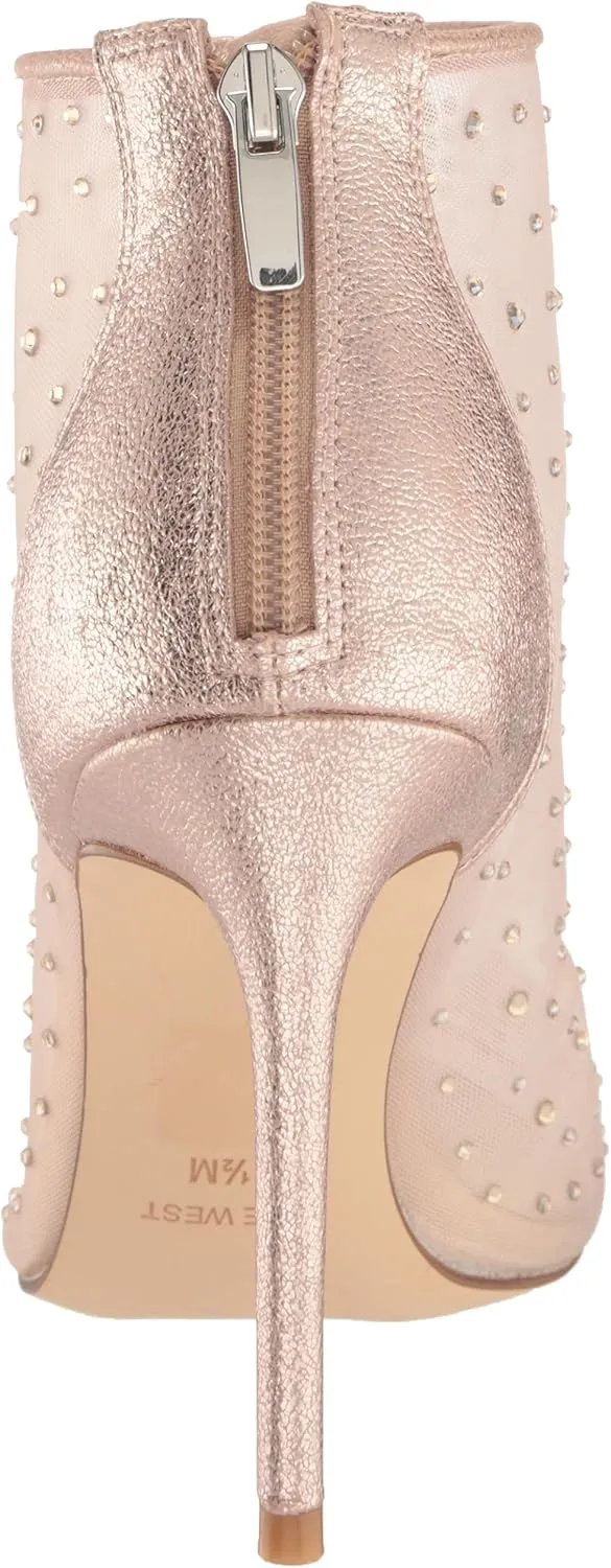Nine West Women's Embellished Fornow Pointy Toe Stiletto Zip Up Dress Booties