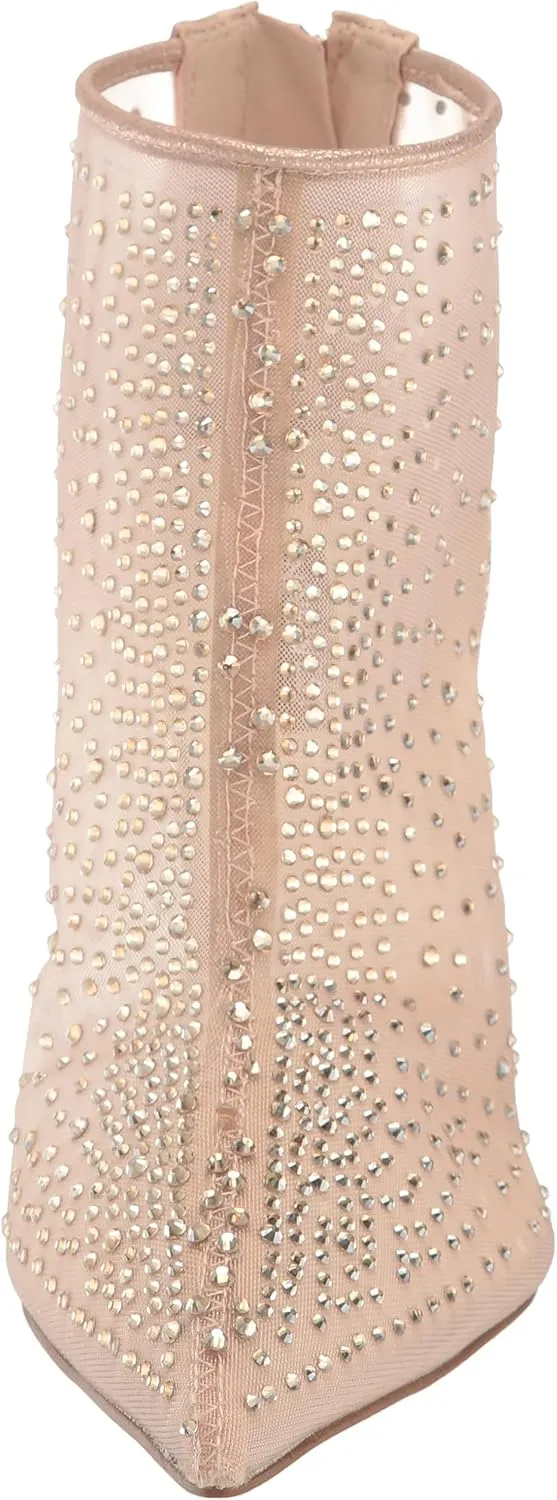 Nine West Women's Embellished Fornow Pointy Toe Stiletto Zip Up Dress Booties