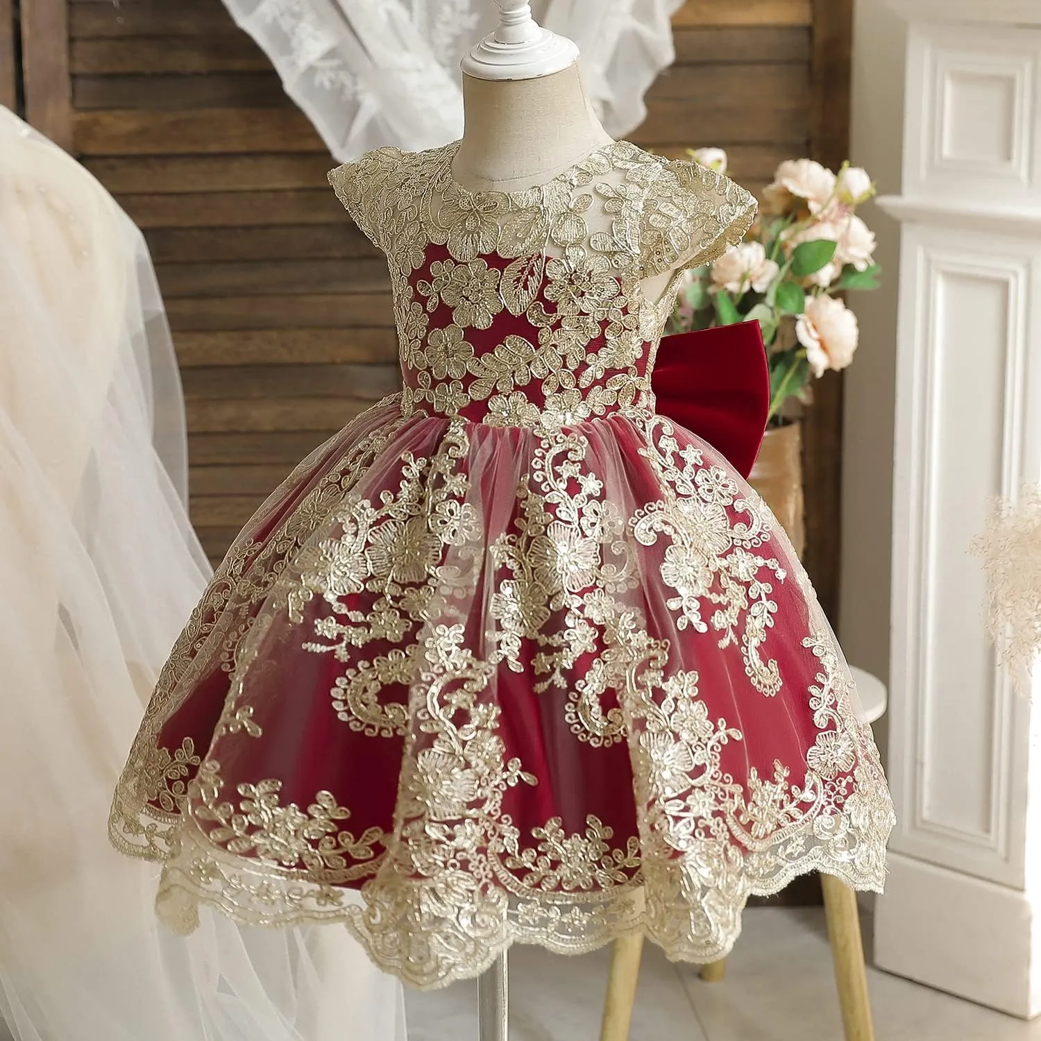 NNJXD Girls' Tulle Flower Princess Wedding Dress for Toddler and Baby Girl