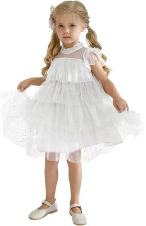 NNJXD Little Girl Tutu Dress Tulle Ruffles Flower Girls Wedding Party Dresses