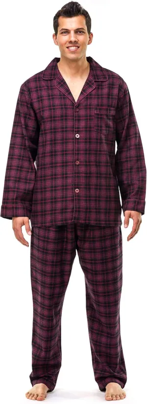 Noble Mount Mens 100% Cotton Flannel Pajama Set with Pant Pockets & Drawstring