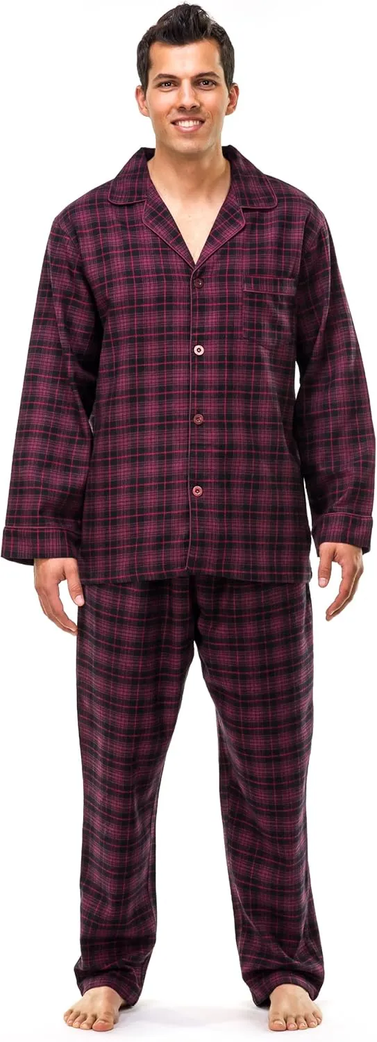 Noble Mount Mens 100% Cotton Flannel Pajama Set with Pant Pockets & Drawstring