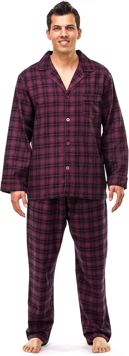 Noble Mount Mens 100% Cotton Flannel Pajama Set with Pant Pockets & Drawstring