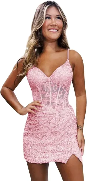 Noras dress Sweetheart Homecoming Dress Mini Spaghetti Straps Sequin Applique Cocktail Party Dresses for Teens NO158