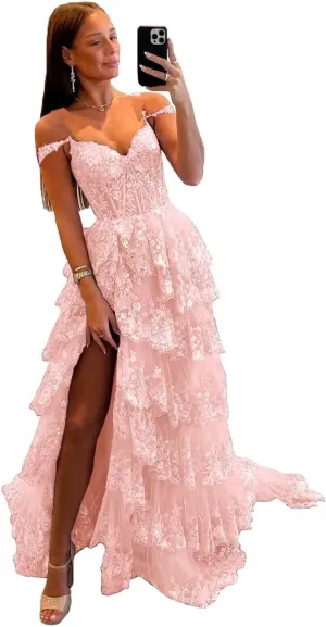 Noras dress Sweetheart Prom Dress Long with Slit Off The Shoulder Lace Applique Evening Dress for Teens NO114