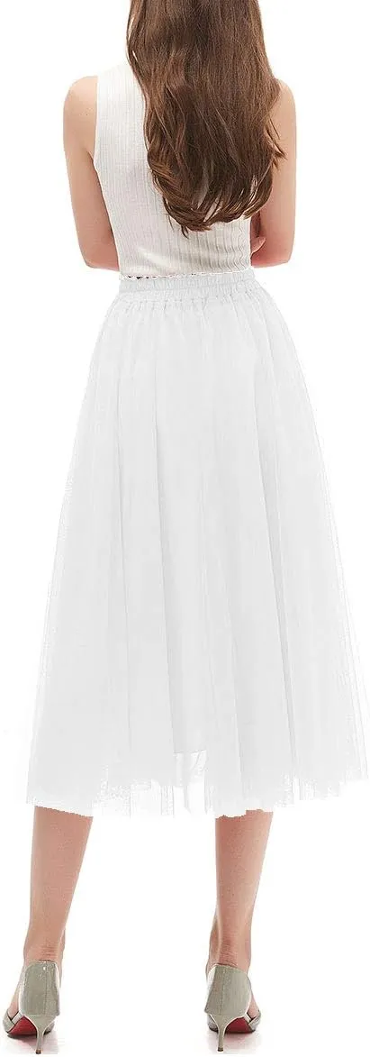 OBBUE Women's A Line Tulle Party Evening Tutu Skirts Tea Length