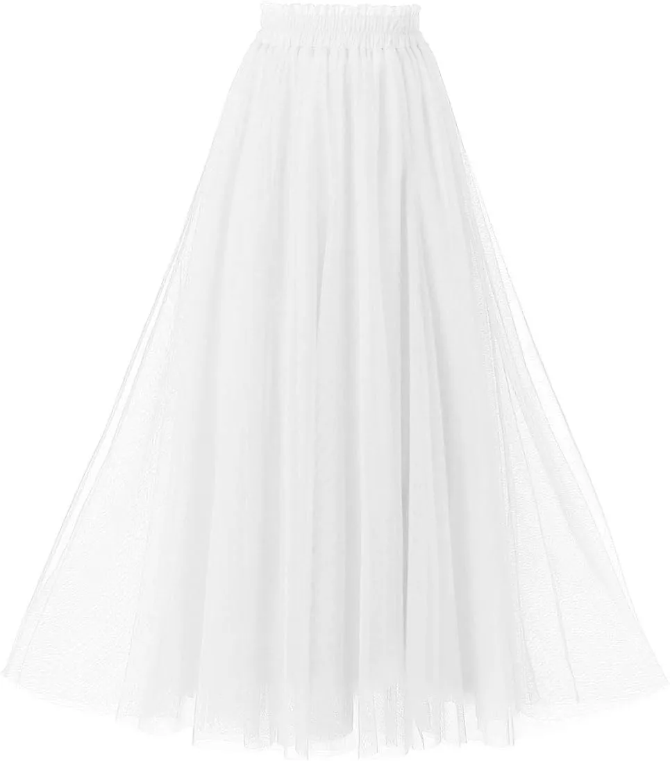 OBBUE Women's A Line Tulle Party Evening Tutu Skirts Tea Length
