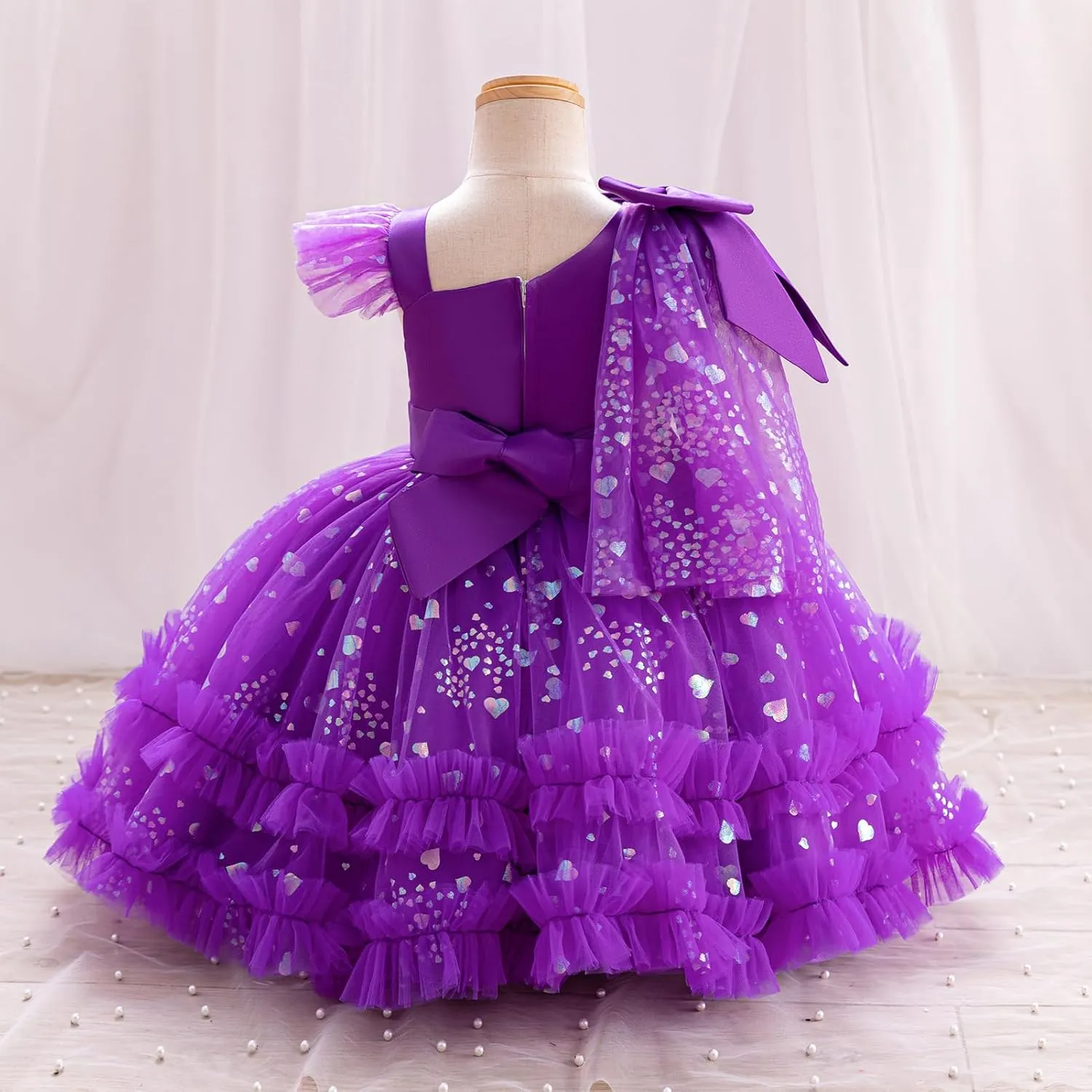 OBEEII Toddler Baby Girls Pageant Dress Sequins Heart Tulle Tutu Dress Flower Wedding Princess Birthday Party Prom Gown