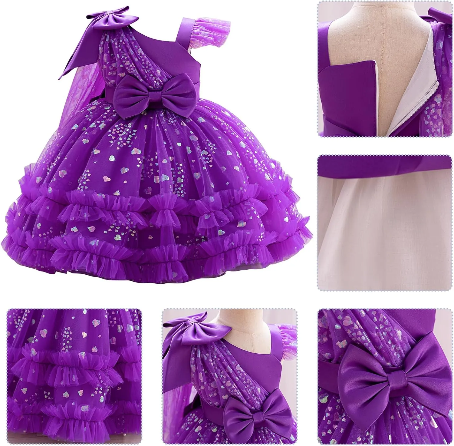 OBEEII Toddler Baby Girls Pageant Dress Sequins Heart Tulle Tutu Dress Flower Wedding Princess Birthday Party Prom Gown