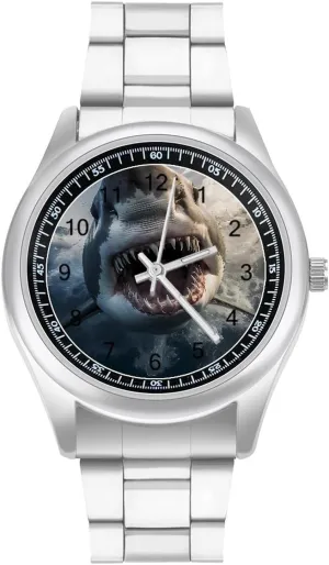 Ocean Shark Minimalist Wristwatch Business Dress Watch with Stainless Steel Band for Men Women