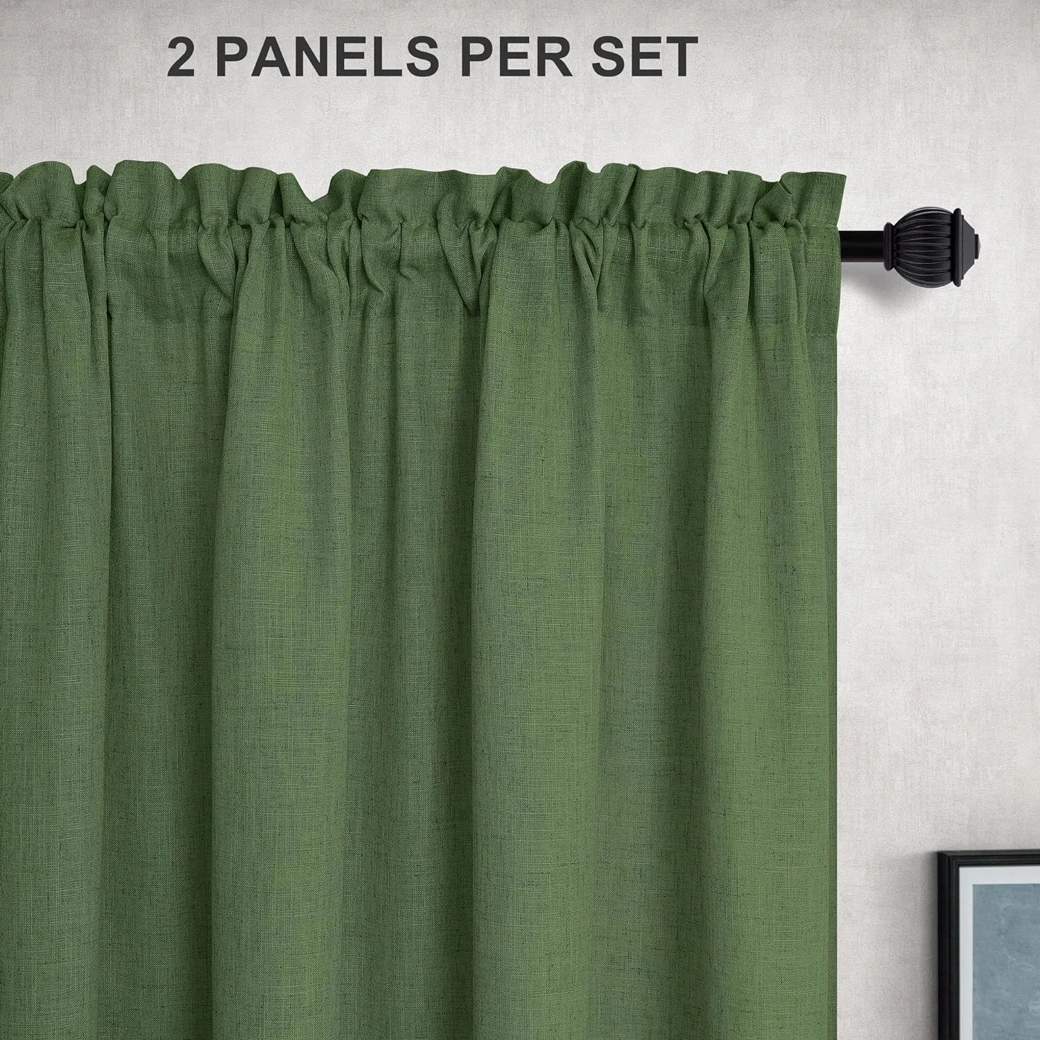 Olive Green Boho Curtains 84 Inch Length for Living Room 2 Panels Set Rod Pocket Linen Cotton Drape Semi Sheer Lightweight Neutral Aesthetic Army Moss Loden Green Curtain for Bedroom Dining 52x84 Long