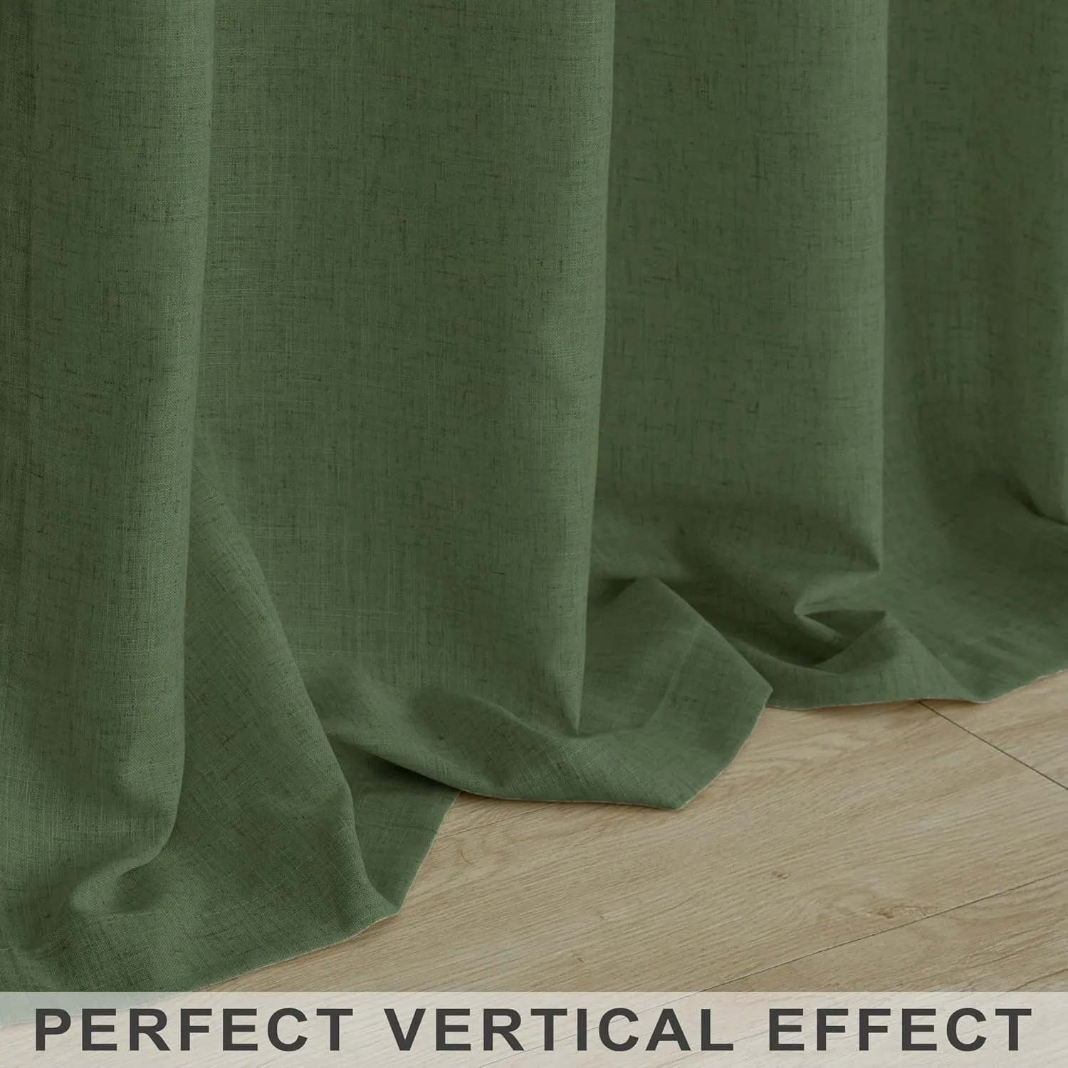 Olive Green Boho Curtains 84 Inch Length for Living Room 2 Panels Set Rod Pocket Linen Cotton Drape Semi Sheer Lightweight Neutral Aesthetic Army Moss Loden Green Curtain for Bedroom Dining 52x84 Long