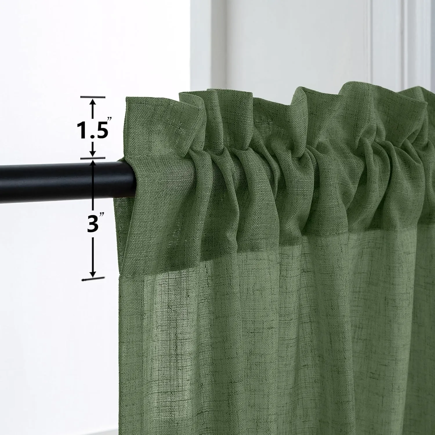 Olive Green Boho Curtains 84 Inch Length for Living Room 2 Panels Set Rod Pocket Linen Cotton Drape Semi Sheer Lightweight Neutral Aesthetic Army Moss Loden Green Curtain for Bedroom Dining 52x84 Long