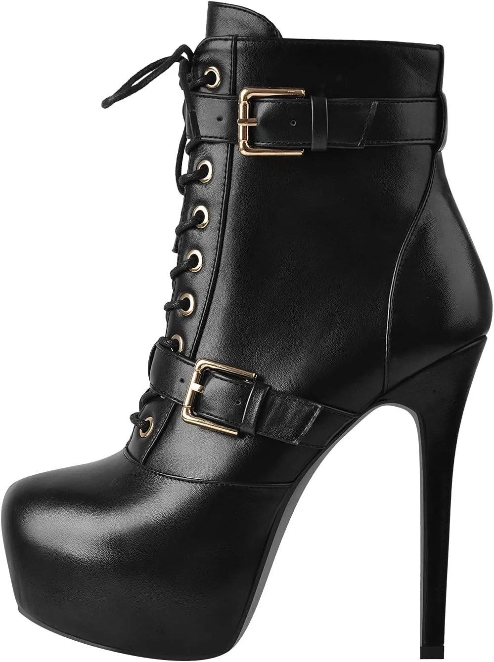 onlymaker Women's Stiletto Platform Ankle Boots Lace-Up side Zippers Round Toe Autum Booties