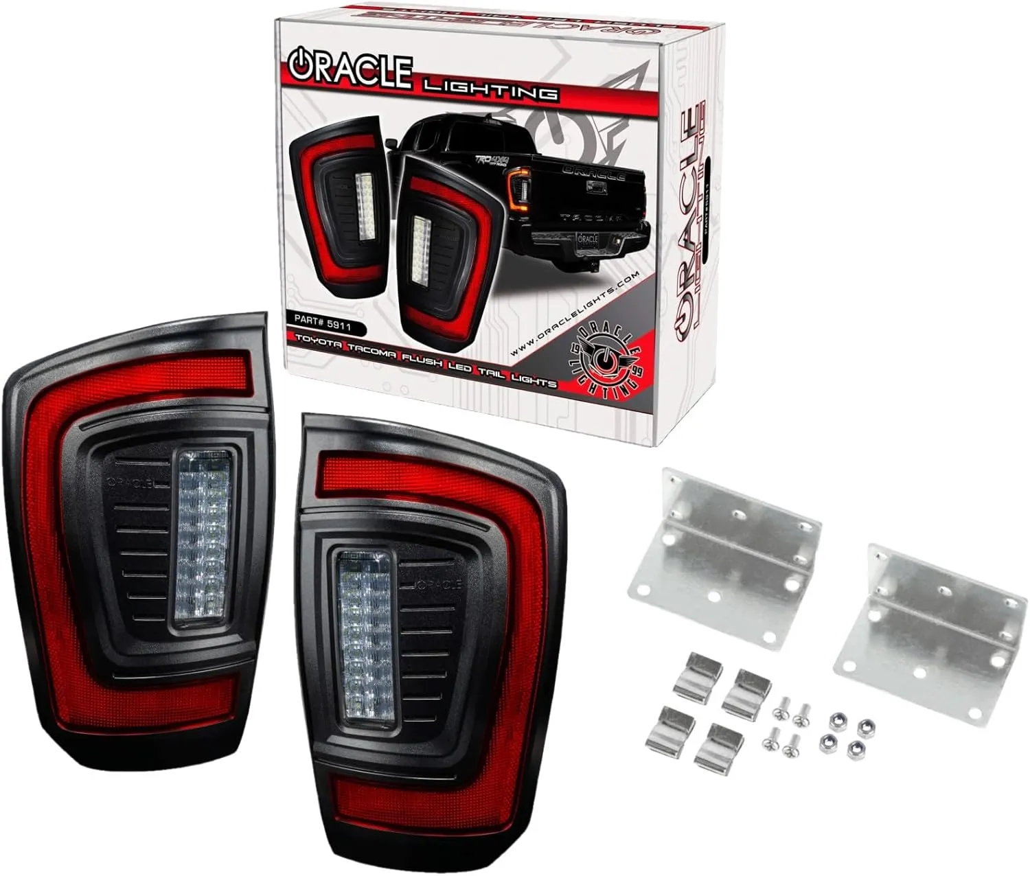 ORACLE Lighting 5911-504 Pair of Flush Style LED Tail Lights fits 2016 2023 Gen 3 Tacoma - Low-Profile Design, High-Powered Reverse Light, Sequential Signal Series