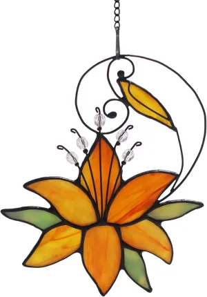 Orange Tiger Lily Flower Gift for Her Women, Love Gift Stained Glass Window Hanging Floral Suncatcher for Mother's Day Birthday, Valentine Day Gifts for Women Girlfriend