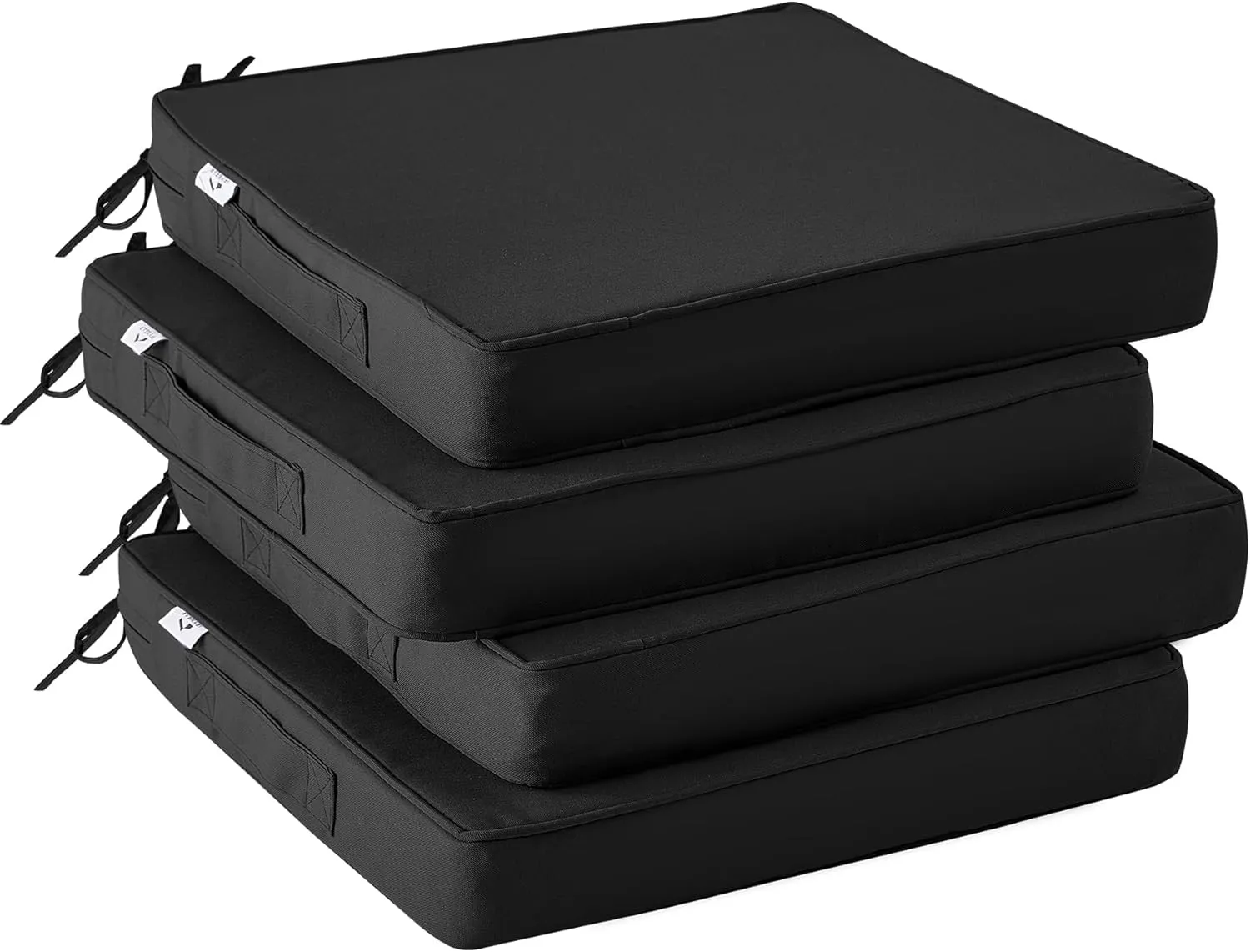 Outdoor Chair Cushions Set of 4,Waterproof Outdoor Seat Cushions for Patio Furniture,Patio Chair Cushion with Handle and Ties, Square Out Door Chair Pads,18.5" x 16" x 3", Black