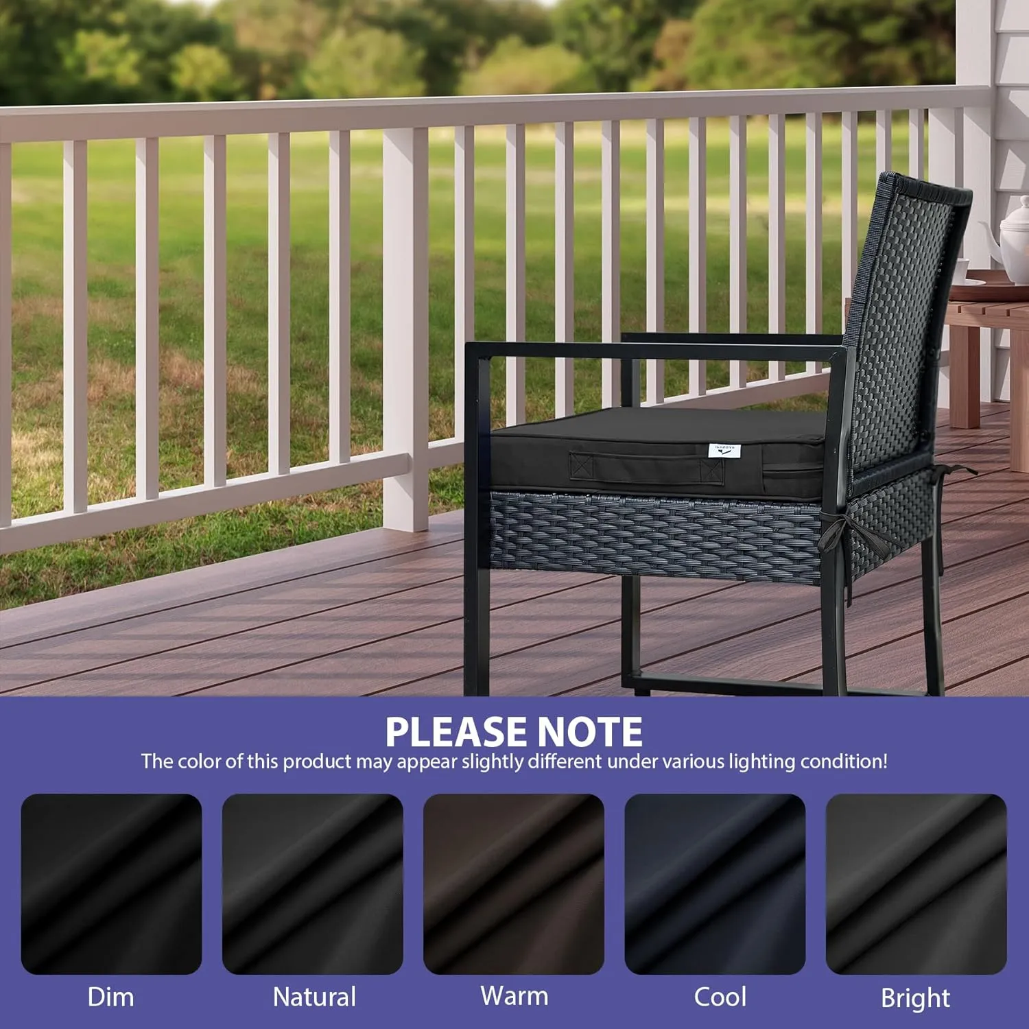 Outdoor Chair Cushions Set of 4,Waterproof Outdoor Seat Cushions for Patio Furniture,Patio Chair Cushion with Handle and Ties, Square Out Door Chair Pads,18.5" x 16" x 3", Black