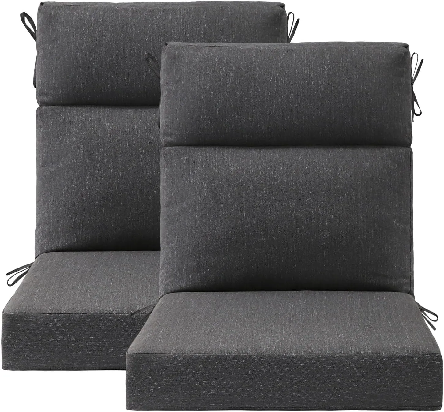 Outdoor High Back Chair Cushion Seat Pads, 2-Pack 44 x 21 Inch Water-Repellent & Fade-Resistant Patio Furniture Cushions with Ties for Adirondack, Rocking Chairs, Charcoal