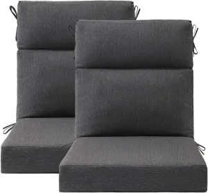 Outdoor High Back Chair Cushion Seat Pads, 2-Pack 44 x 21 Inch Water-Repellent & Fade-Resistant Patio Furniture Cushions with Ties for Adirondack, Rocking Chairs, Charcoal