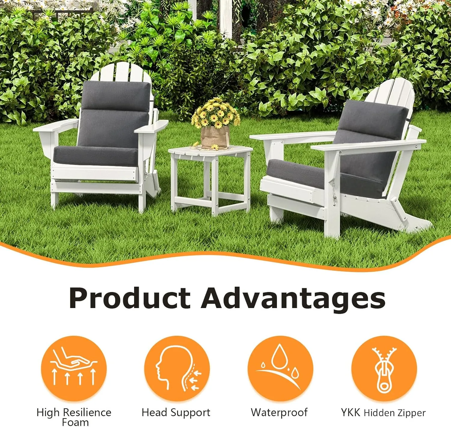 Outdoor High Back Chair Cushion Seat Pads, 2-Pack 44 x 21 Inch Water-Repellent & Fade-Resistant Patio Furniture Cushions with Ties for Adirondack, Rocking Chairs, Charcoal