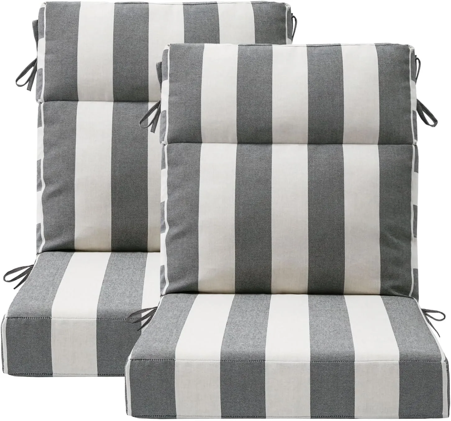 Outdoor High Back Chair Cushion Seat Pads, 2-Pack 44 x 21 Inch Water-Repellent & Fade-Resistant Patio Furniture Cushions with Ties for Adirondack, Rocking Chairs, Gray Stripe