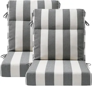 Outdoor High Back Chair Cushion Seat Pads, 2-Pack 44 x 21 Inch Water-Repellent & Fade-Resistant Patio Furniture Cushions with Ties for Adirondack, Rocking Chairs, Gray Stripe
