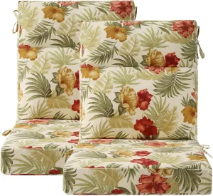 Outdoor High Back Chair Cushion Seat Pads, 2-Pack 44 x 21 Inch Water-Repellent & Fade-Resistant Patio Furniture Cushions with Ties for Adirondack, Rocking Chairs, Green Leaf Flower