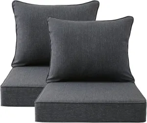 Outdoor Patio Chair Cushions Set, 24" x 24", Set of 2, Water-Repellent, Fade Resistant, Deep Seat Bottom and Back Cushion for Backyard, Couch, Sofa and Patio Furniture, Charcoal
