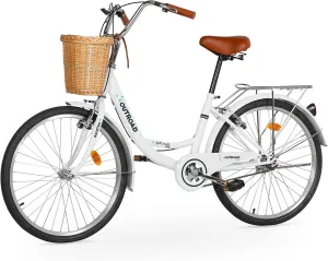 Outroad Beach Cruiser Bike, 24/26 inch Commuter Bicycle for Adult Men and Women,High-Carbon Steel Comfortable City Bikes with Rear Rack or Basket
