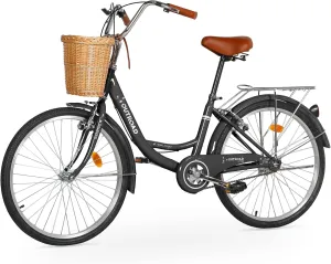 Outroad Beach Cruiser Bike, 24/26 inch Commuter Bicycle for Adult Men and Women,High-Carbon Steel Comfortable City Bikes with Rear Rack or Basket