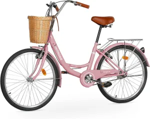 Outroad Beach Cruiser Bike, 24/26 inch Commuter Bicycle for Adult Men and Women,High-Carbon Steel Comfortable City Bikes with Rear Rack or Basket