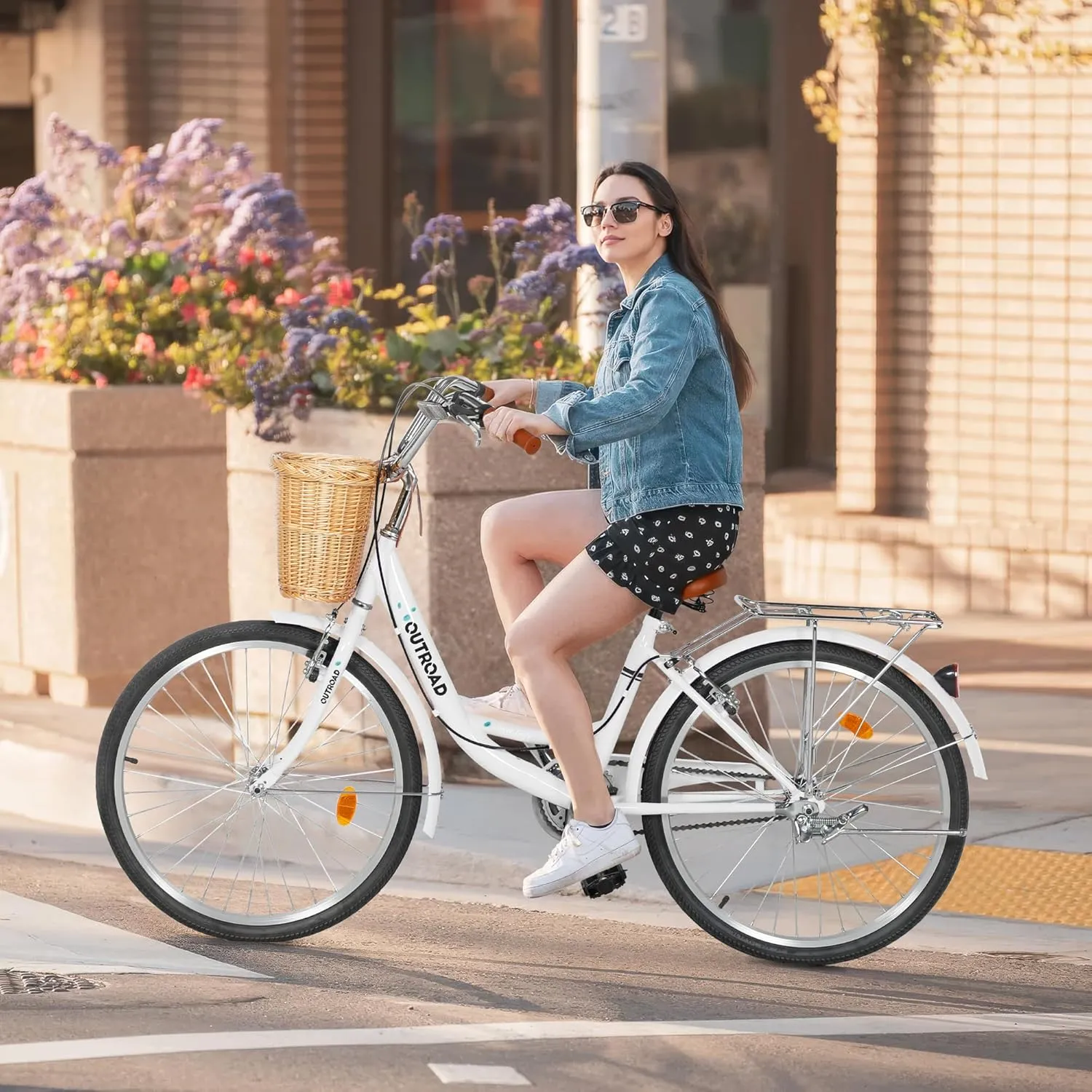 Outroad Beach Cruiser Bike, 24/26 inch Commuter Bicycle for Adult Men and Women,High-Carbon Steel Comfortable City Bikes with Rear Rack or Basket