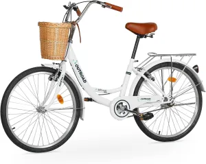 Outroad Beach Cruiser Bike, 24/26 inch Commuter Bicycle for Adult Men and Women,High-Carbon Steel Comfortable City Bikes with Rear Rack or Basket