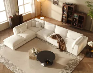 Oversized Modular Sectional Sofa,Cloud Couch Deep Seat Sofa Cushion Covers Removable,Oversized Sectional Couches for Living Room(6 Seater-Cream White Linen)