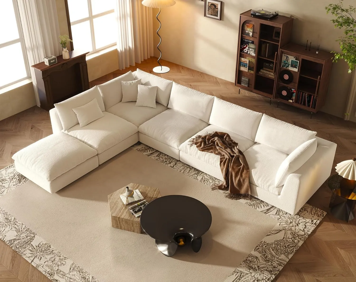 Oversized Modular Sectional Sofa,Cloud Couch Deep Seat Sofa Cushion Covers Removable,Oversized Sectional Couches for Living Room(6 Seater-Cream White Linen)