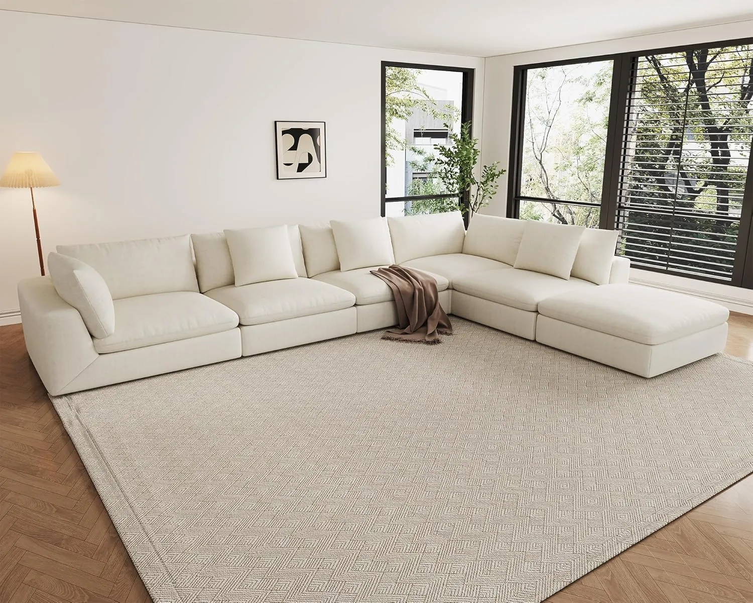Oversized Modular Sectional Sofa,Cloud Couch Deep Seat Sofa Cushion Covers Removable,Oversized Sectional Couches for Living Room(6 Seater-Cream White Linen)