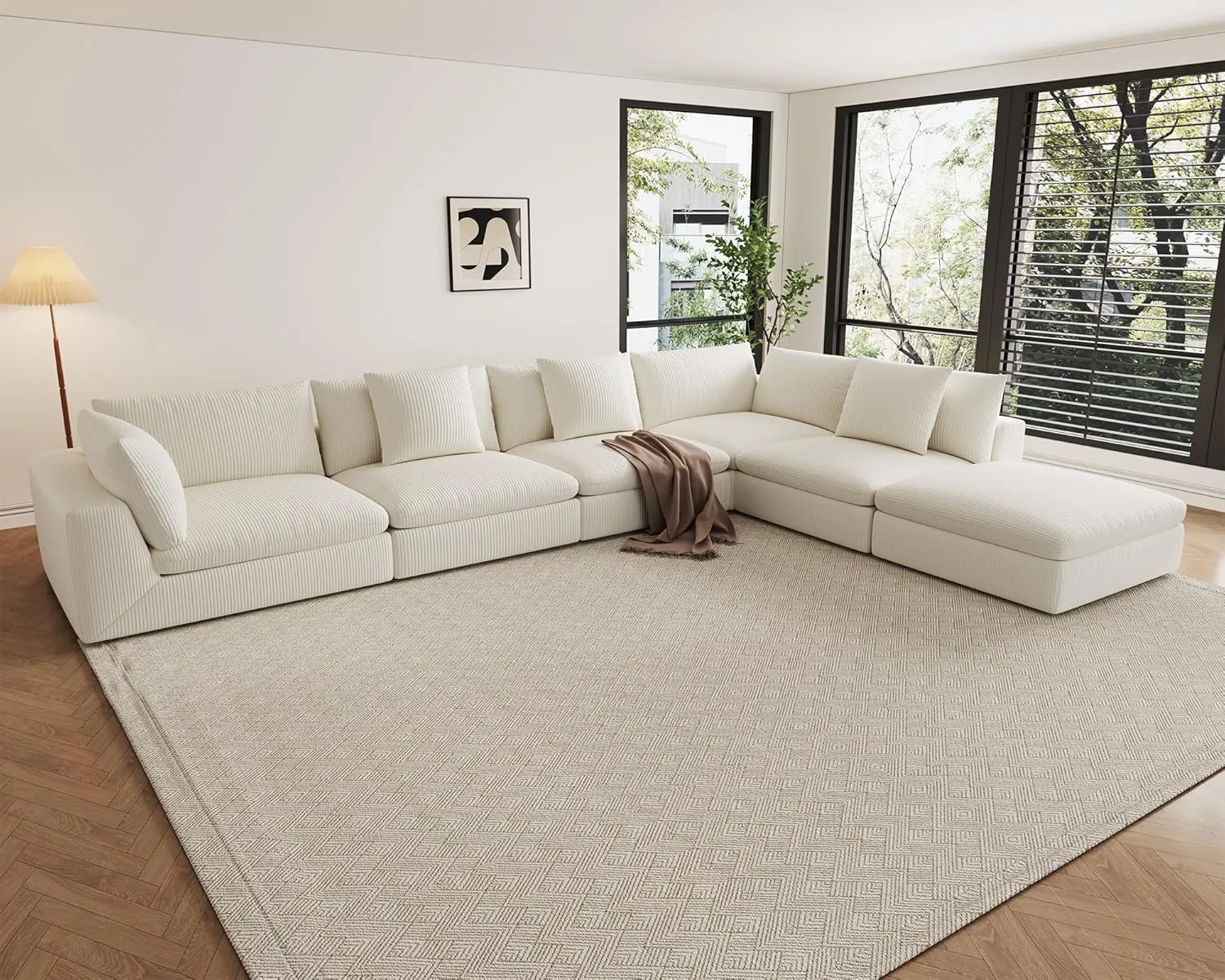 Oversized Modular Sectional Sofa,Cloud Couch Deep Seat Sofa Cushion Covers Removable,Oversized Sectional Couches for Living Room(6 Seater-Off White)