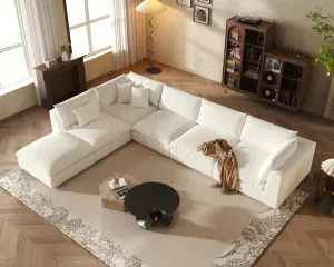 Oversized Modular Sectional Sofa,Cloud Couch Deep Seat Sofa Cushion Covers Removable,Oversized Sectional Couches for Living Room(6 Seater-Off White)