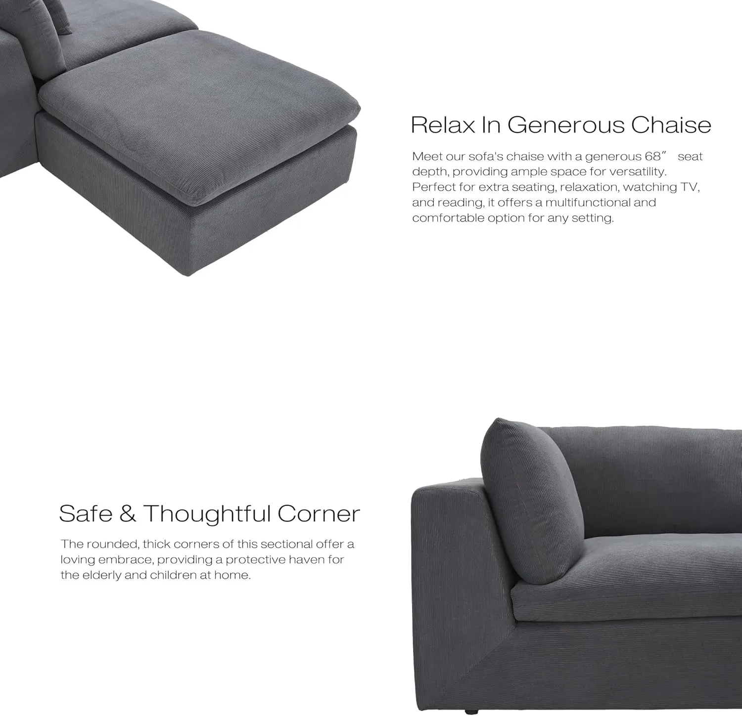 Oversized Modular Sectional Sofa,Cloud Couch Deep Seat Sofa Cushion Covers Removable,Oversized Sectional Couches for Living Room(6 Seater-Space Gray)