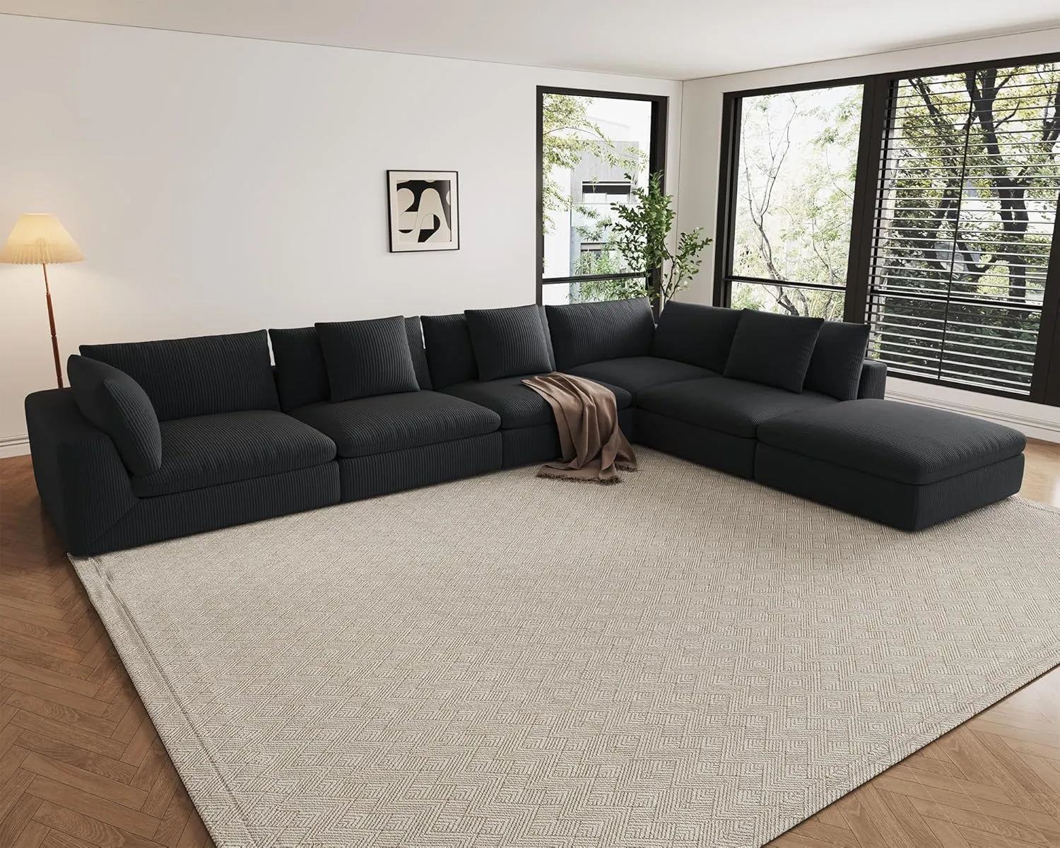 Oversized Modular Sectional Sofa,Cloud Couch Deep Seat Sofa Cushion Covers Removable,Oversized Sectional Couches for Living Room(6 Seater-Space Gray)